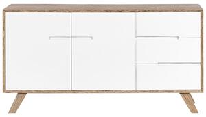 Komoda biela svetlé drevo 3 zásuvky 2 skrinky moderný škandinávsky štýl