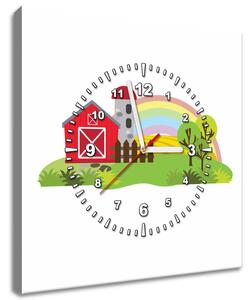 Obraz s hodinami Farma Rozmery: 40 x 40 cm