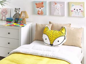 Vankúš žltý bavlnený v tvare líšky pre deti 50 x 40 cm dekoratívny doplnok detská izba potlač