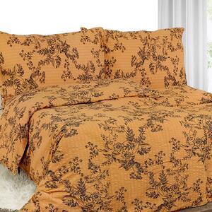 Goldea krepové posteľné obliečky - vzor 932 čierne kvety na tmavo oranžovom 140 x 200 a 70 x 90 cm