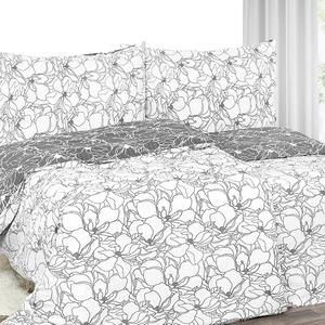 Goldea krepové posteľné obliečky - biele kvety na tmavo sivom 140 x 200 a 70 x 90 cm