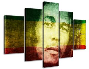 Obraz s hodinami Legendárny Bob Marley - 5 dielny Rozmery: 150 x 105 cm
