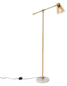 Art deco stojaca lampa bronz s mramorom a jantárovým sklom - Amber