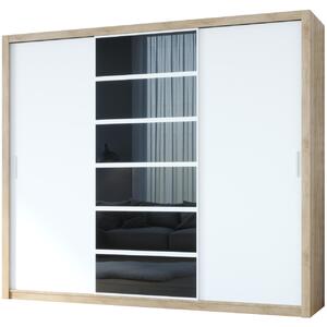 MEBLINE Skriňa s posuvnými dverami s čiernym sklom PANAMA 250 dub artisan / biela