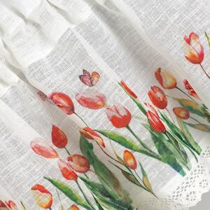 Biela záclona STELLA s potlačou tulipánov 150x30 cm