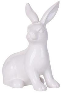Dekoratívna figúrka biela keramická 21 cm v tvare veľkonočného zajačika sviatočná do jedálne