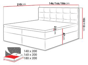 Moderná box spring posteľ Lipari 180x200, sivá