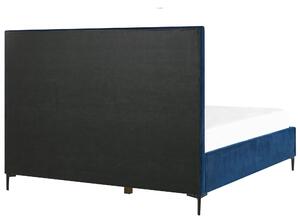 Posteľ modrá zamatová dvojlôžková s úložným priestorom, čalúnená, 140 x 200 cm, čierne nohy