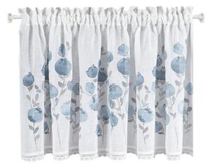 Biela záclona POLA s potlačou modrých kvetov 150x60 cm