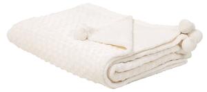 Deka krémová biela polyester 150 x 200 cm bez vzoru jednofarebná s brmbolcami prikrývka moderný štýl doplnky obývačka spálňa