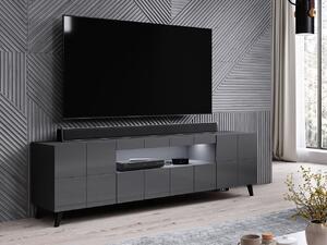 Kvalitný TV stolík Rebon, MDF sivý lesk + LED podsvietenie