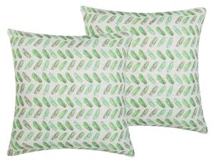 Sada 2 dekoratívnych vankúšov zelená biela polyester 45 x 45 cm abstraktný geometrický vzor štvorcový tvar moderný boho štýl doplnky