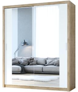 MEBLINE Skriňa s posuvnými dverami so zrkadlom VISTA 180 dub artisan / biela