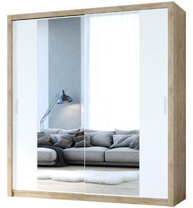 MEBLINE Skriňa s posuvnými dverami so zrkadlom VISTA 200 dub artisan / biela