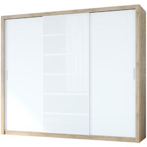 MEBLINE Skriňa s posuvnými dverami s bielym sklom PANAMA 250 dub artisan / biela