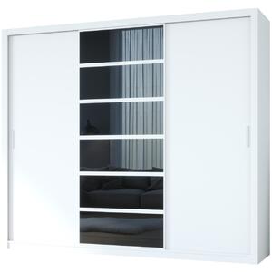 MEBLINE Skriňa s posuvnými dverami s čiernym sklom PANAMA 250 biela