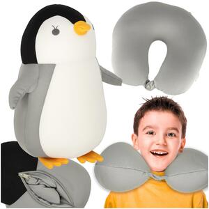 KIK Cestovný vankúš 2v1 na krk a maskot tučniak