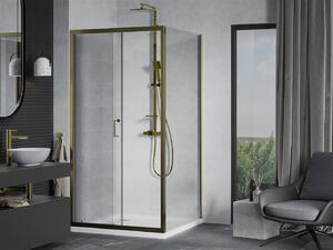 Mexen Apia sprchovací kút s posuvnými dverami 100 (dvere) x 100 (stena) cm, 5mm číre sklo, zlatý profil + biela sprchová vanička SLIM, 840-100-100-50-00-4010G