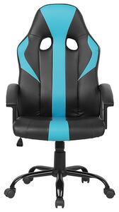 Kancelárska stolička čierna a modrá eko kožená plynové zdvíhanie nastaviteľná výška s funkciou nastavenia sklápania