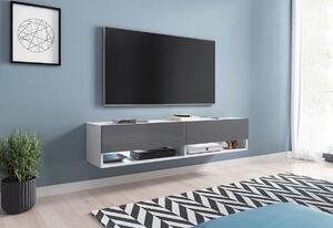 TV stolík LOWBOARD A 180, 180x30x32, biela/sivá lesk, bez LED osvetlenia