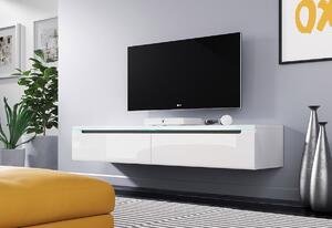 TV stolek LOWBOARD DUNA I 180, 180x24x33, dub Wotan/biela lesk, bez LED osvetlenia