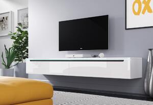 TV stolek LOWBOARD DUNA I 180, 180x24x33, biela/biely lesk, bez LED osvetlenia