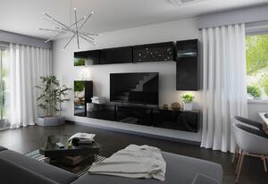 Obývacia stena BOX 3 + LED, čierna/čierna lesk