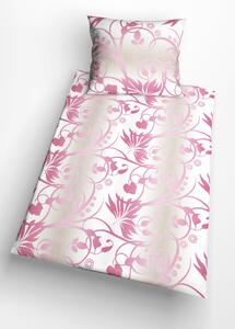 Glamonde luxusné obliečky Vinicio s ružovým kvetovaným vzorom na striebornom podklade. 140×200 cm