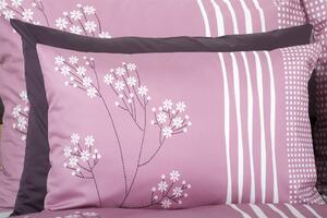 Glamonde luxusné obliečky Giuditta s romantickými kvetmi a pásikmi na ružovofialovom podklade. 140×200 cm