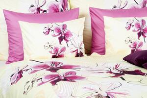 Glamonde luxusné obliečky Ornella , ktorých krémovožltý podklad je doplnený fialovými Orchideami. 140×200 cm