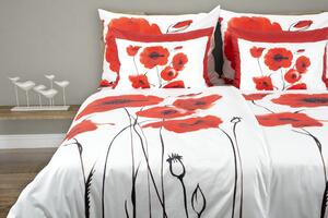 Glamonde luxusné obliečky Papaveri s výrazným červeným vlčím makom na bielom podklade. 140×220 cm