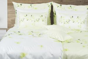 Glamonde luxusné obliečky Harmony v modernej kombinácií zelenej a bielej, so zaujímavými zelenkavými kvetmi. 140×220 cm