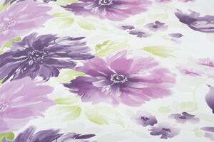 Glamonde luxusné obliečky Agata s výraznými fialovými kvetmi a zelenými lístkami na bielom podklade. 140×200 cm