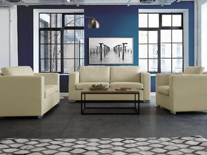 Pohovka béžová 3miestna kožená minimalistická jednoduchá obývacia izba veľká izba
