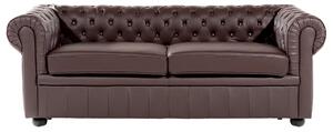 Pohovka hnedá kožená trojmiestna v štýle Chesterfield z pravej kože elegantná obývacia izba