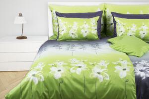 Glamonde luxusné obliečky Elma v kombinácií zelenej a fialovej farby. Obojstranné kvetinové obliečky. 140×220 cm