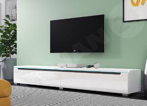 Kvalitný TV stolík Debra, biela/biely lesk MDF + LED