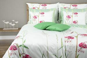 Glamonde luxusné obliečky Prato v kombinácií zelenej a bielej, s ružovým kvetom. Urobte si radosť s nimi! 140×200 cm
