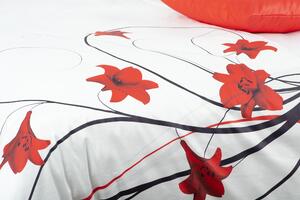 Glamonde luxusné obliečky Lilie s červeným kvetom ľalie na bielom podklade. Nežné a romantické! 140×200 cm