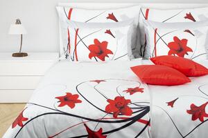 Glamonde luxusné obliečky Lilie s červeným kvetom ľalie na bielom podklade. Nežné a romantické! 140×200 cm