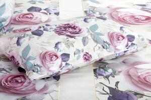 Glamonde luxusné obliečky Reina s fialovými ružami na šedobielom podklade. 240x220 cm