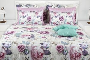 Glamonde luxusné obliečky Reina s fialovými ružami na šedobielom podklade. 200x220 cm