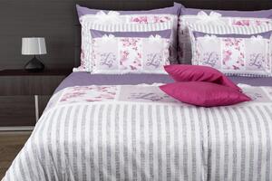 Glamonde luxusné obliečky Romola s romantickými ružičkami a fialovými prúžkami. 140×200 cm
