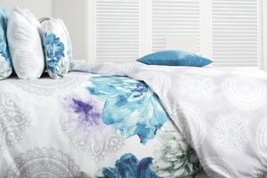 Glamonde luxusné obliečky Abelie s rozmernými modrými kvetmi na šedobielom podklade. 140×220 cm