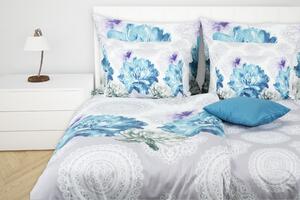 Glamonde luxusné obliečky Abelie s rozmernými modrými kvetmi na šedobielom podklade. 140×200 cm