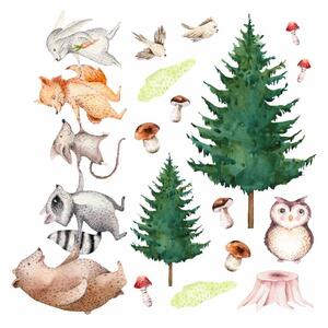 Detská nálepka na stenu Forest team - zvieratká a stromy