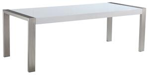 Jedálenský stôl biely so striebornými nohami nehrdzavejúca oceľ 220 x 90 x 76 cm pre 8 osôb moderný dizajn