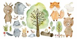 Detská nálepka na stenu Lesný svet - medvedík, jelenček, líška a ježko Rozmery: L