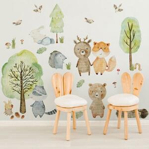 Detská nálepka na stenu Lesný svet - medvedík, jelenček, líška a ježko Rozmery: XL