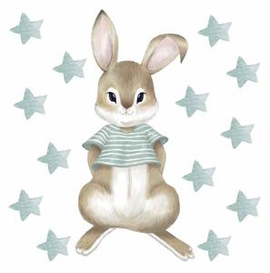 Detská nálepka na stenu Pastelový zajačik s hviezdami